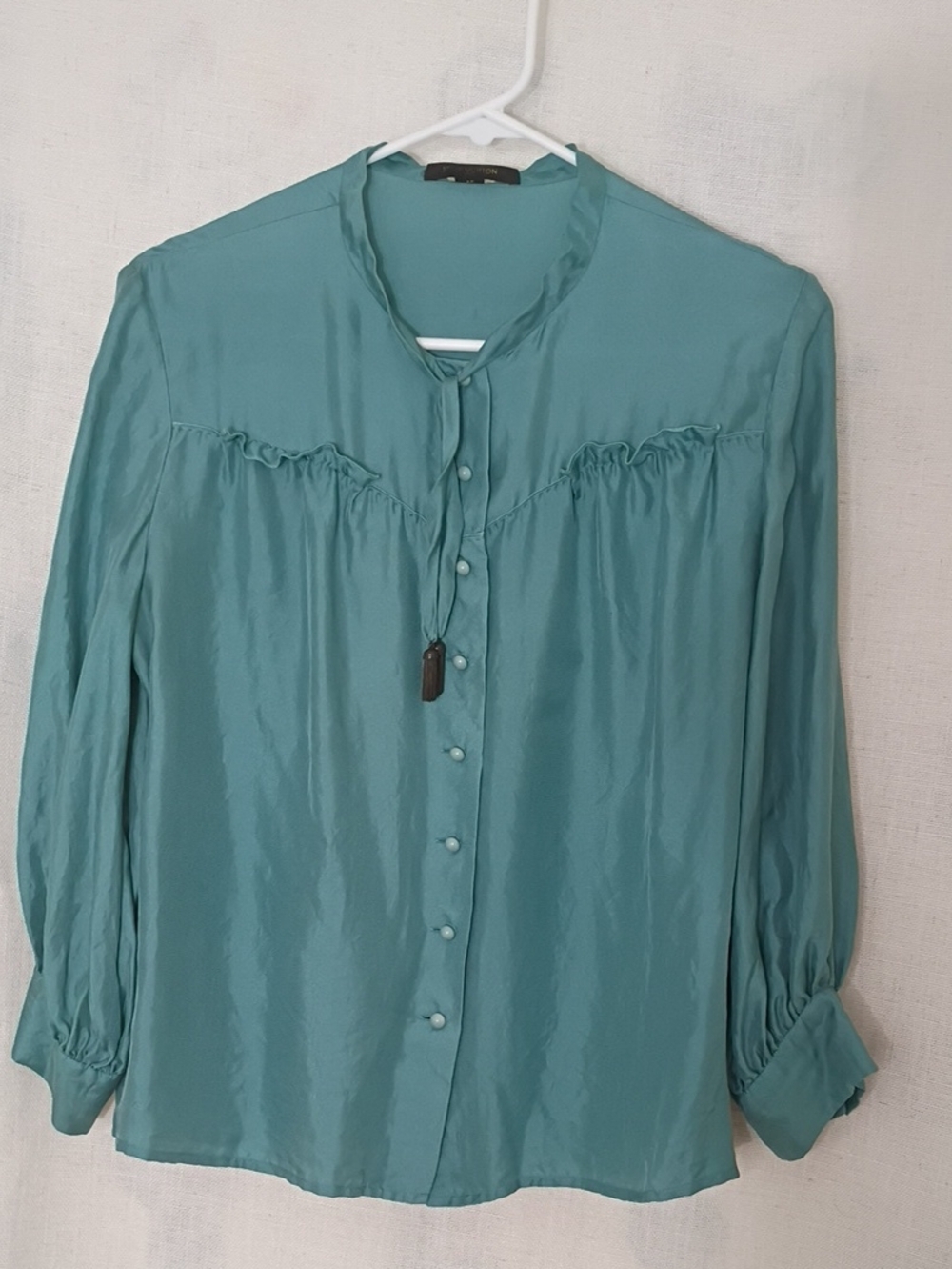 Louis Vuitton Teal Button-Down Ruffle Yoke Blouse